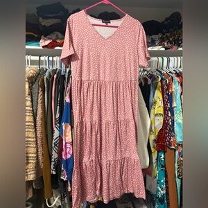 Elegant Pink Polka Dot Midi Dress